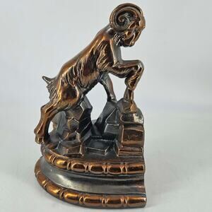 Vintage S.C.C. Big Horn Sheep Ram Bookend 1974 Metal Aries